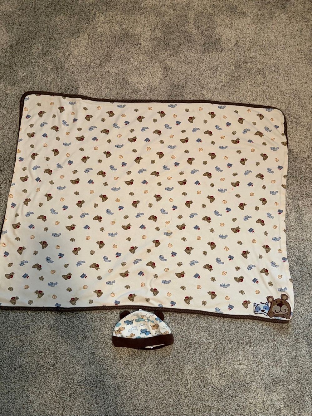Vintage Carters Just One Year Baby Blanket Camping, Baby Bear & Racoon 32x25